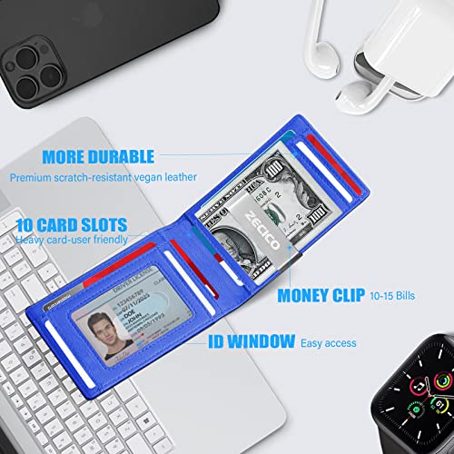 Slim mens wallets-Rfid Blocking Leather Wallet: Compact Bifold Wallet with Sturdy Money Clip and ID Window, Men's Gift for anniversaries2