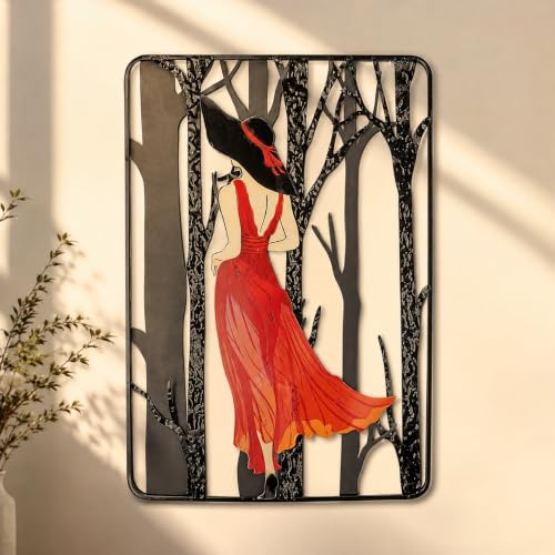 Image of S & A Elegant Lady in Red Gown Metal Wall Art Home Decor - Modern 3D Effect Decorative Panel with Realistic Gown Detail - Ideal for Living Room & Bedroom - 68cm x 46cm