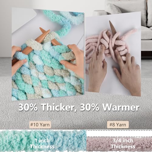 Image of Cozyful Chunky Yarn for Hand Knitting - #10 Chunky Chenille Blanket Yarn, Jumbo Big Thick Chunky Yarns for Crocheting, Tie Dye Bulky Knit Yarns, 8 Skein (20 yds 8 oz Each Skein), Khaki & Teal & Blue