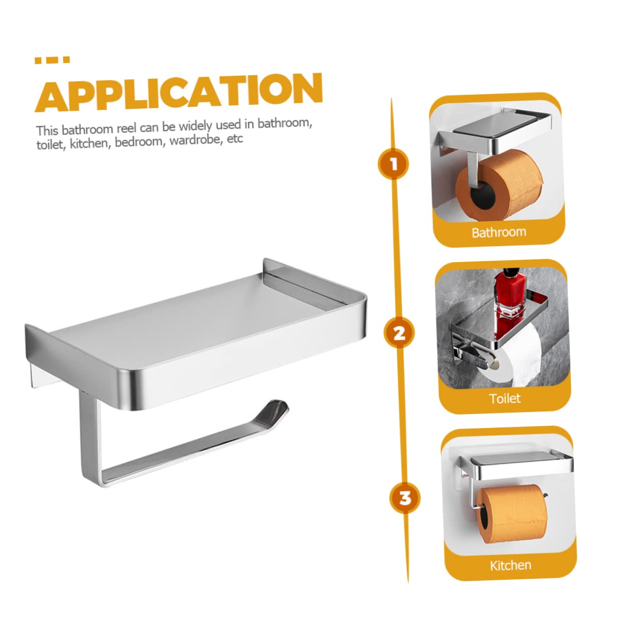 VILLCASE Porta Rotolo Carta Igienica da Muro in Acciaio Inossidabile con Ripiano per Telefono, Supporto Adesivo Facile da Installare, per Bagno e Toilette