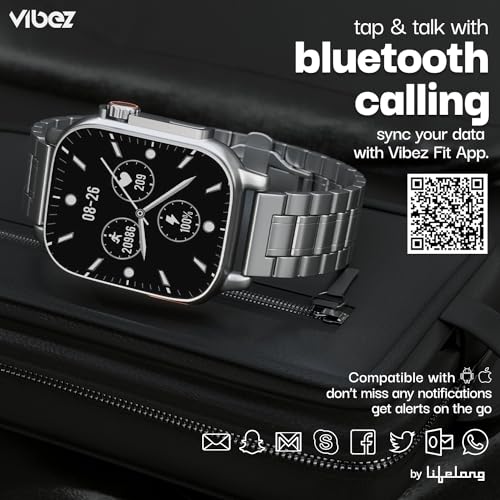 Image of Vibez by Lifelong Premium Luxury Smart Watch for Men - 60 Day Battery 950mAH - 2.02 Ultra HD Display & 900 NITS Men's Smartwatch - Stainless Steel Dial & BT Calling (Pacific,Silver)