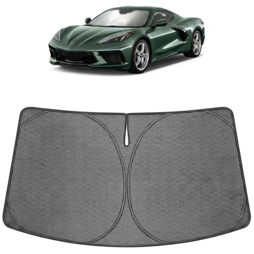 Proadsy Windshield Sun Shade Custom Fit Chevrolet Corvette C8 2020-2026 Ice Crystal Black Front Window Sunshade UV and Heat Blocker Foldable Visor Keeps Car Cooler for Summer Parking and Daily Use