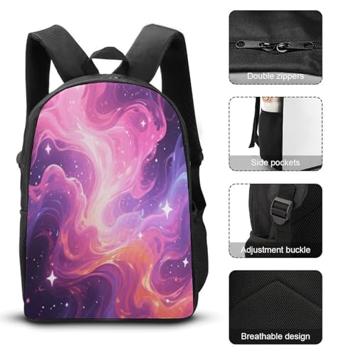 Symphony Nebula Stream 3pcs Lightweight Travel Backpack Printed Backpack With Lunch Pack Storage Box Case3