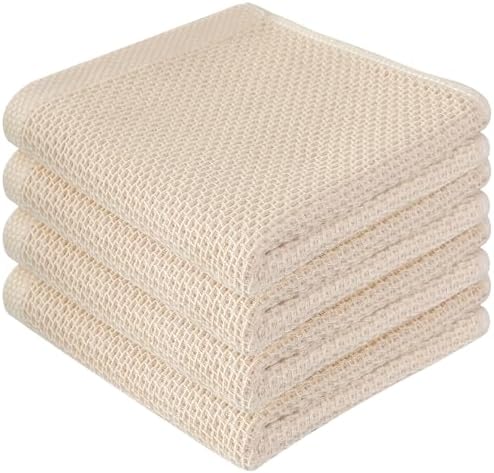 100% Cotton Waffle Weave Kitchen Towels, 4 Pack Dish Cloths for W...