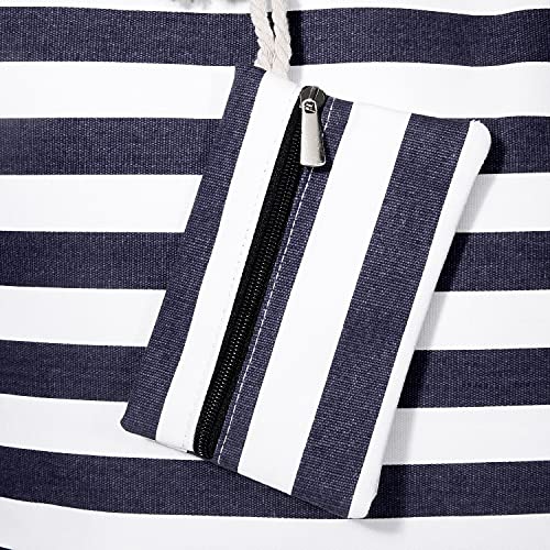 MASADA Large beach bag water resistant with zip Striped dark blue, XXL - Image 3