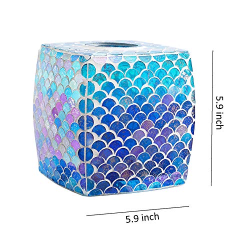 Whole Housewares | Mosaic Glass Tissue Holder | Tissues Cube Box Holder | Decorative Tissue Cover | Bathroom Accessory | Square Box Glass Tissue Case (Mermaid) #TOP1