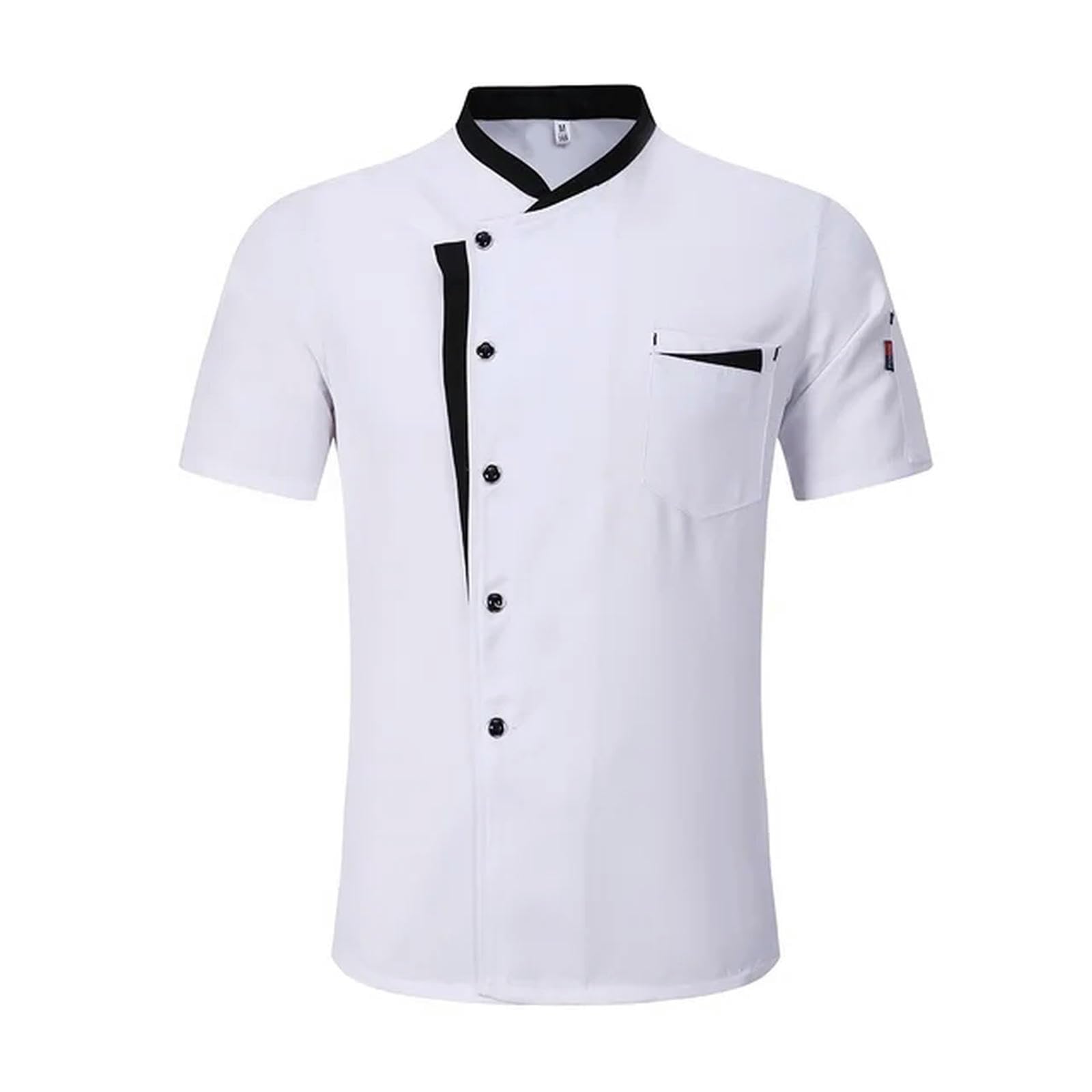 Unisex Restaurant Kitchen Chef Uniform Shirt Short/Long Sleeves Chef Jacket Works Clothes-Short Sleeve_b-XL