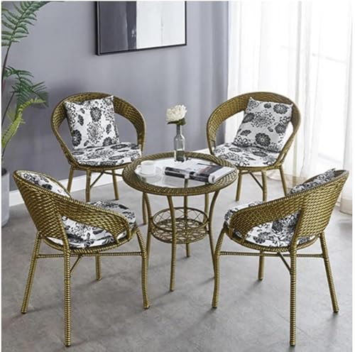 Image of 4+1 Outdoor Indoor Furniture Sets Rattan Wicker Chair Patio Set Bistro Set Conversation Set Balcony Outdoor Garden Furniture Chair (Golden with Multicolor Cushion & Pillow)