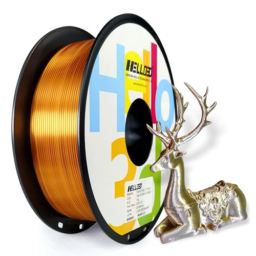 HELLO3D Silk PLA 3D Printer Filament Tri-Color PLA Filament 1.75mm,Triple Color Coextrusion Silk 3D Printing Filament 3 in 1 Color Gold Silver and Copper Multicolor PLA Filament 1kg/2.2lbs