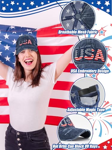 Image of 4 Pcs American Flag Hat USA Patriotic Baseball Caps Star Mesh Trucker Dad Hats Mesh Ball Wome Cap 4th of July Hat for Man
