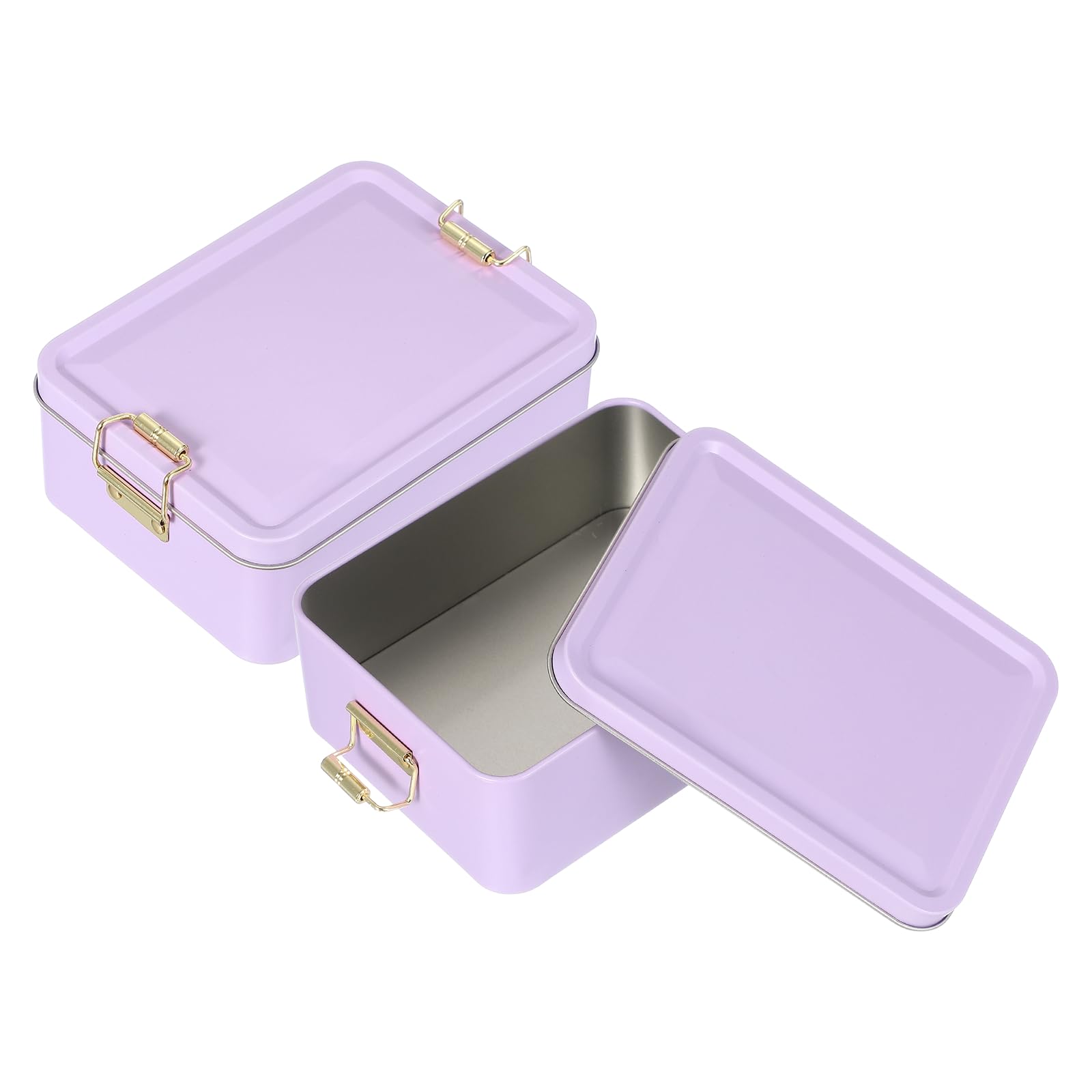sourcing map 2Pcs Metal Tinplate Box with Lids, 5.7x4.3x2.2 Empty Rectangular Tin Box Container with Clasp for Home Office Travel Organizer Gifts Cookies Pencil Case Craft Storage, Purple