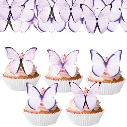 Catelves Essbare Schmetterlinge für Torte Lila,48 Stück Esspapier Schmetterlinge Tortendeko Mädchen,Schmetterling Deko Torte Essbar,Schmetterling Muffin Deko Essbar,Kuchendeko Geburtstag Hochzeit