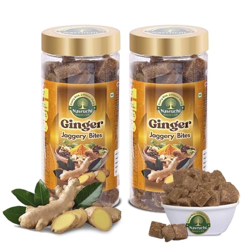 Navruchi Ginger Jaggery Cubes - Natural Immunity Booster | 300g Each | Chemical-Free Traditional Sweetener | Fresh Ginger,Turmeric Powder,Clove| Pack of 2