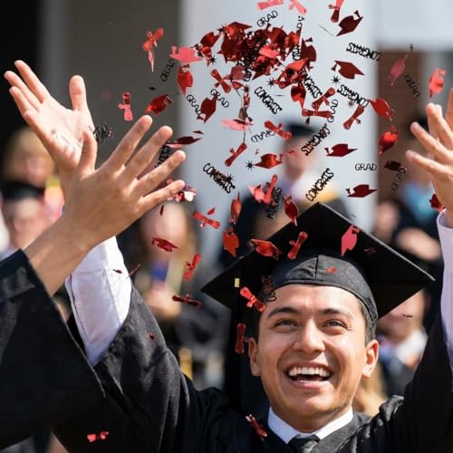 Image of Red and Black Graduation Confetti 2026, 1000 Pcs Class of 2026 Table Centerpiece Grad Confetti for 2026 Graduation Party Decorations Supplies
