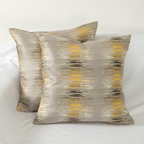 DOLLMEXX Jacquard Pillowcases 2 Piece Striped Jacquard Scandinavian Textured Decorative Throw Pillows Sofa 18"×18" Yellow — view 2