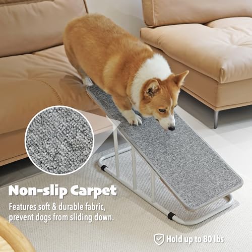 PETKARAY Dog Ramp for Bed, Indoor Pet Ramp for Couch, Dog Stairs for Small Medium Size Pet, Metal ramp and Anti-Slip Steps, 16" Fixed Height - Image 5