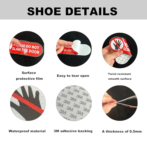 Image of 2 PCS Please Do Not Slam Door Sign Stickers, Waterproof and UV Resistant Close Gently Sign for Van Car SUV Taxi Driver Window (Large Size), 7.1*2.4IN, Red-M