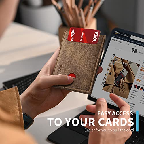 Runbox Slim Wallet For Men Minimalist Leather Bifold Rfid Blocking With Gift Box Khaki #TOP3