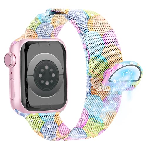 wipalor Milanese Magnetic Band for Apple Watch Bands for Women 46mm 45mm 44mm 49mm 42mm, Cute Stainless Steel iWatch Bands for iPhone Watch Series 11 10 9 8 7 6 5 4 3 SE Ultra-Easter Rabbits Eggs