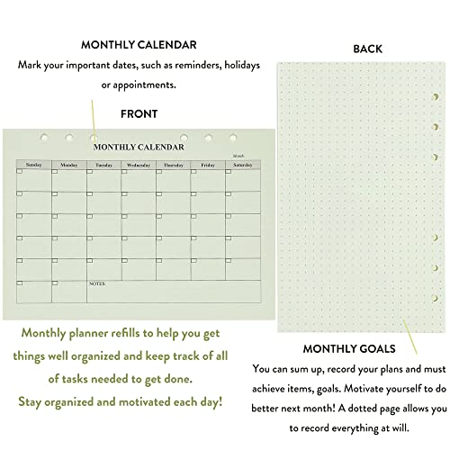 90+54+14 A5 Refill Paper With Undated Monthly Weekly Calendar Planner Inserts, A5 6 Ring Loose Leaf Paper Filler Paper Refillable Lined Paper Refill For 6 Ring Binder Planner Journal Agenda Notebook #TOP2