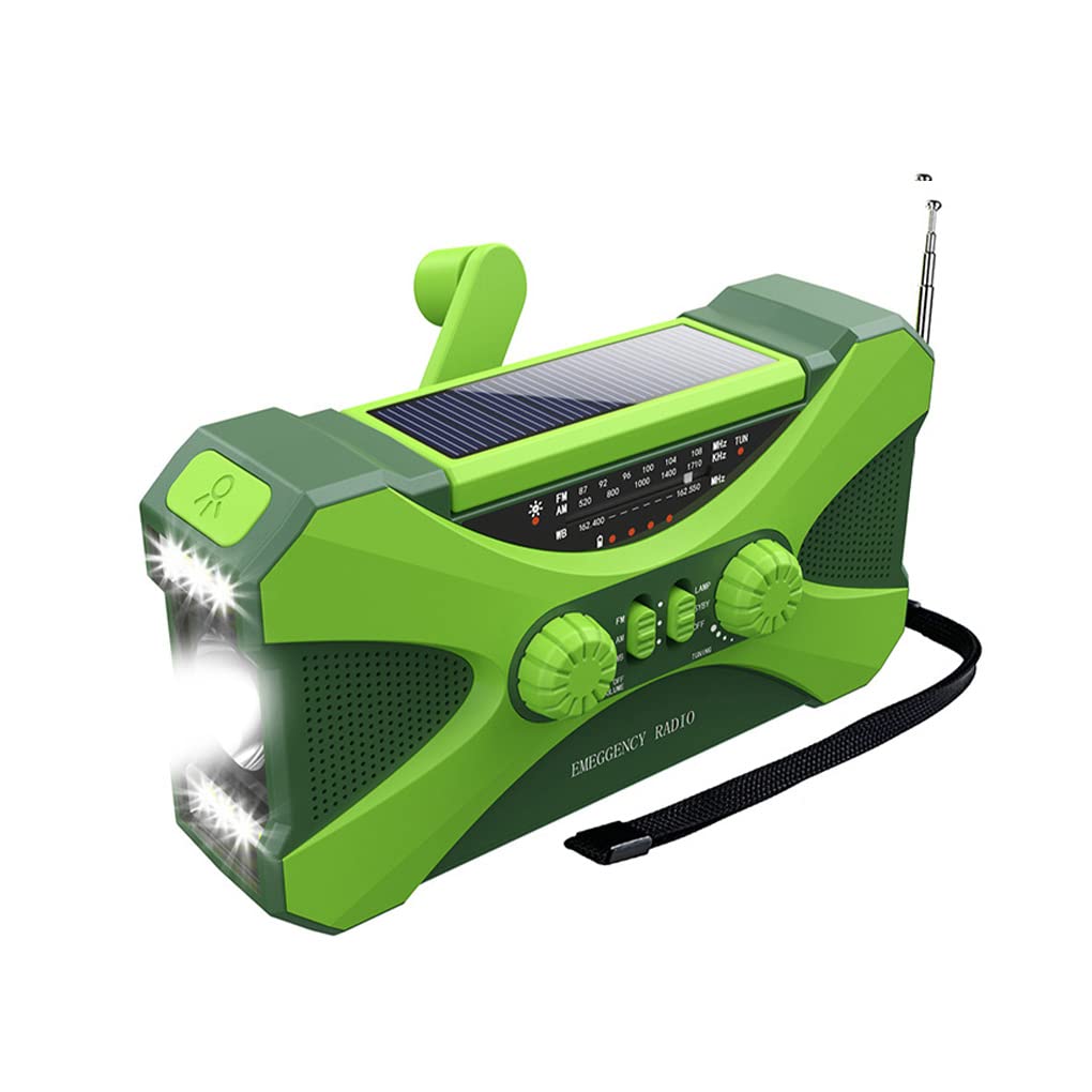 Radio à manivelle d'extérieur portable à énergie solaire chargeur de téléphone éclairage randonnée sauvetage lampe de poche multifonction lampe de lecture vert