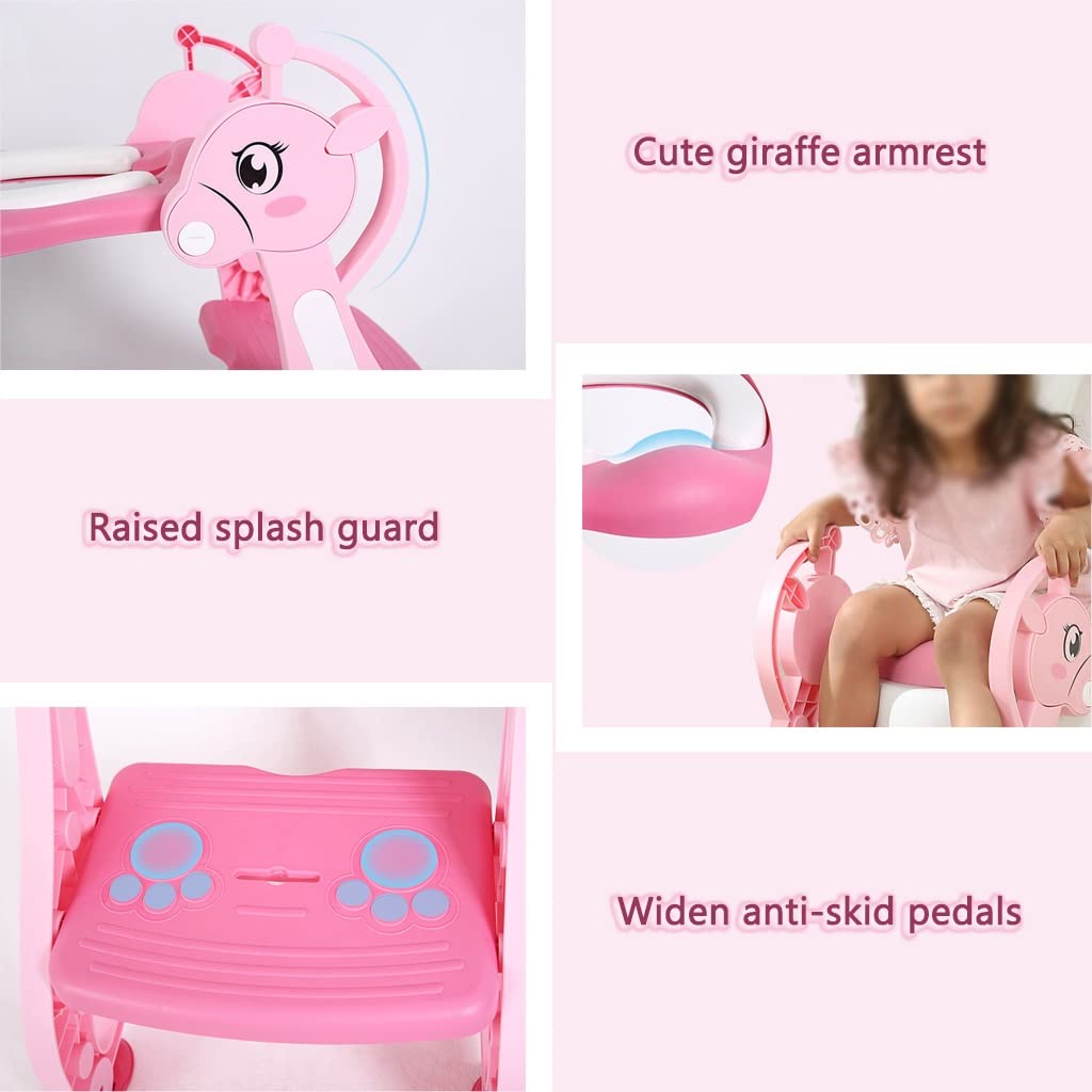 Asiento De Inodoro con Escalera Linda Jirafa Aseo Escalera Asiento con Protección contra Salpicaduras, Plegable Ajustable Reductor WC con Escalera para Niños Y Niñas, Cargar Los Portes 75kg