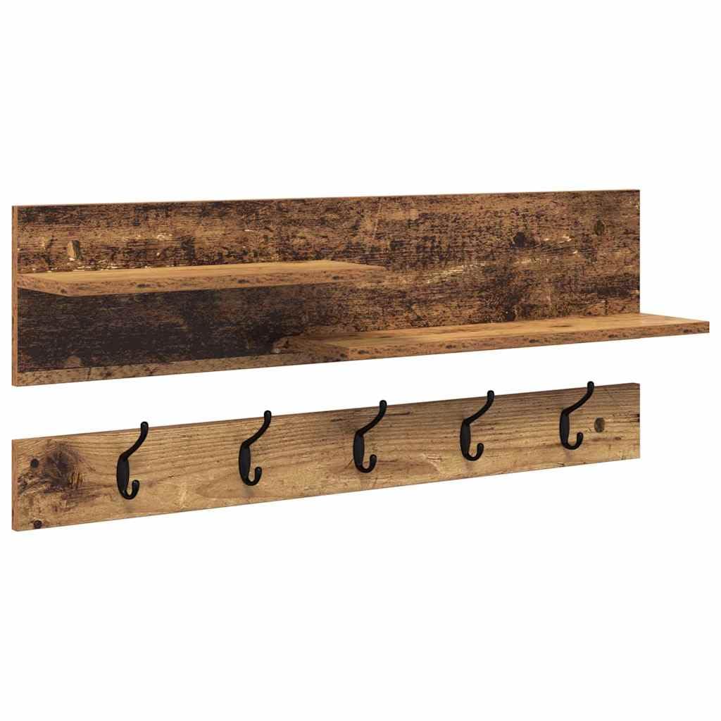 Appendiabiti da parete in legno con ganci e ripiani | Montaggio a parete, salvaspazio, per corridoio o ingresso, interno moderno