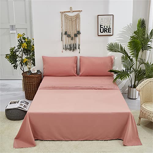 Wellboo Pink Bed Sheet Set Plain Color Bedding Sheets Full Women Men All Pink Flat Sheet Adult Teen Light Color Fitted Sheet Solid Color Durable Dorm Bed Soft Health with 2 Pillowcases 4 PCS Pink