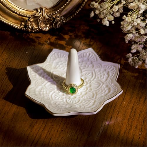Image of Ceramic Mandala Ring Holder Dish, Decorative Jewelry Holder Trinket Tray Room Decor, Engagement Wedding Birthday Gifts for Women Girls (white)