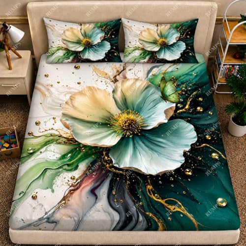 Image of RUMPS 7D Digital Floral Bedsheet with 2 Pillow Covers, King Size Flat Bedsheet 90x100 Inch, Luxury Flower Printed Bedsheet