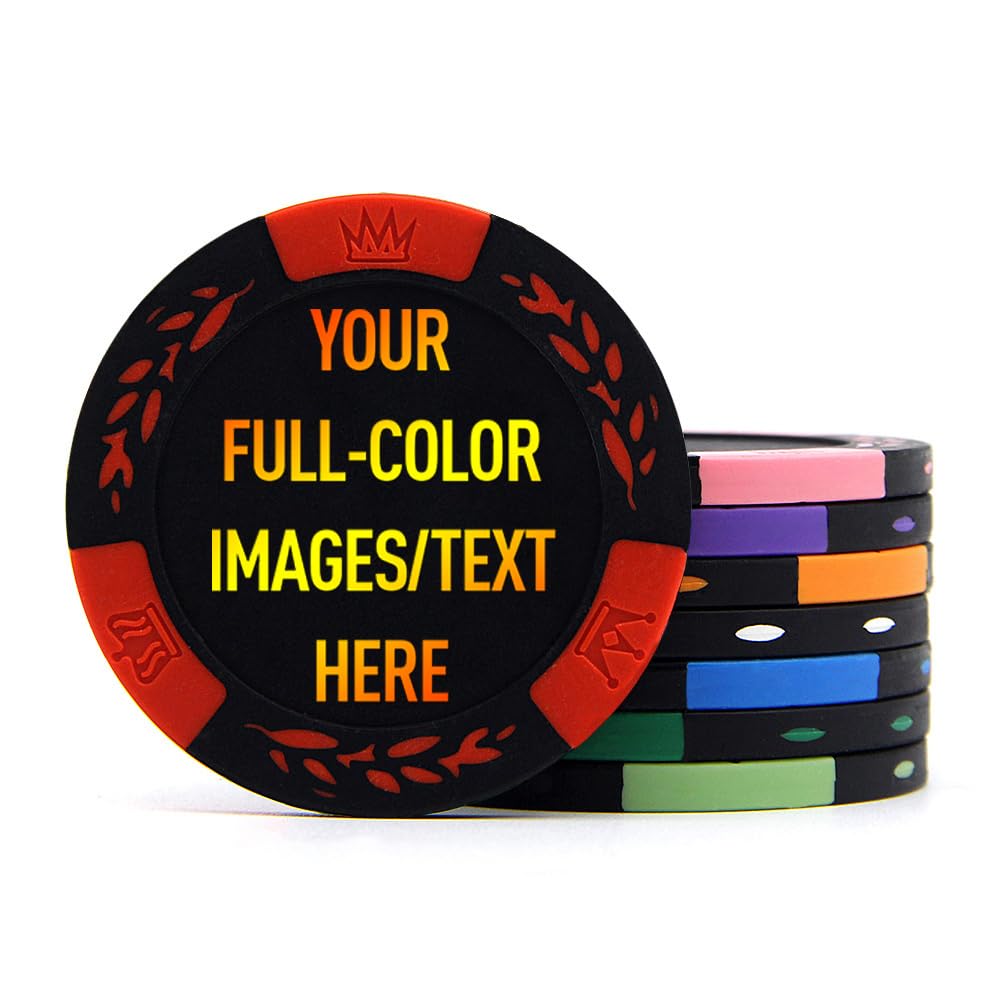 100 Premium Clay Poker Chips, Customized Your Image and Text, 11.5 Grams Casino Chips for Texas Hold’em, Blackjack Gambling (Red)