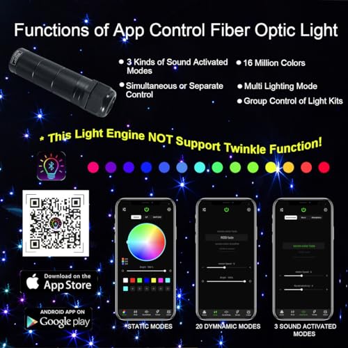 Image of AKEPO 6W Fiber Optic Engine Driver Replacement, RGBW Lamp Beads + Music Activated + APP Control + 28-Key Remote Control for Car Headliner Star Home Star Ceiling Kit