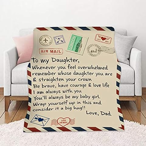 HXSD Soft Letter Blanket Letter To My Daughter Love Dad Mom Premium Fleece Quilt Blanket Birthday for Daughter,Love Dad,150 * 220cm Cover
