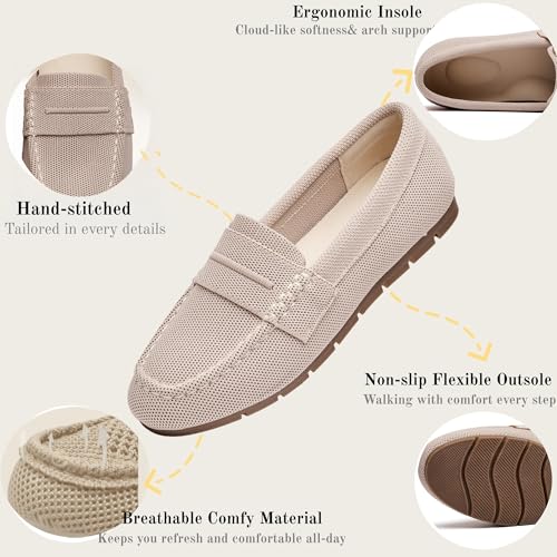 Image of Women's Knit Slip On Loafers - Breathable Mesh Flats with Memory Foam Insole & Arch Support, Non-Slip Comfortable Shoes for Work Office Commute, Driving, Casual Daily Walking (Wide Foot Friendly)