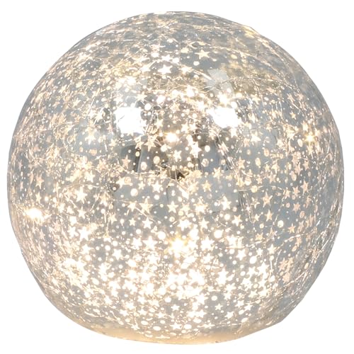 Shudehill Giftware LED Crackle Glass Bauble Collection Light Up Christmas Decorations Assorted Sizes Gold and Silver (Silver Ball Height 8.5x Width 10x Depth 10cm)