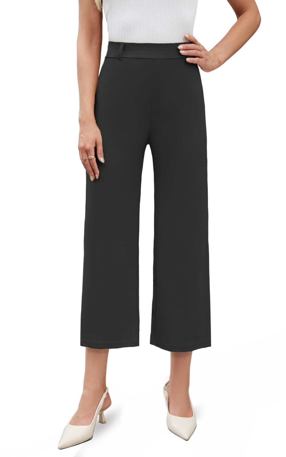 Agenlulu 2025 Summer Womens Stretchy Wide Leg Dress Pants High Waisted Capri Ankle UPF50 Cooling Cropped Casual Slacks