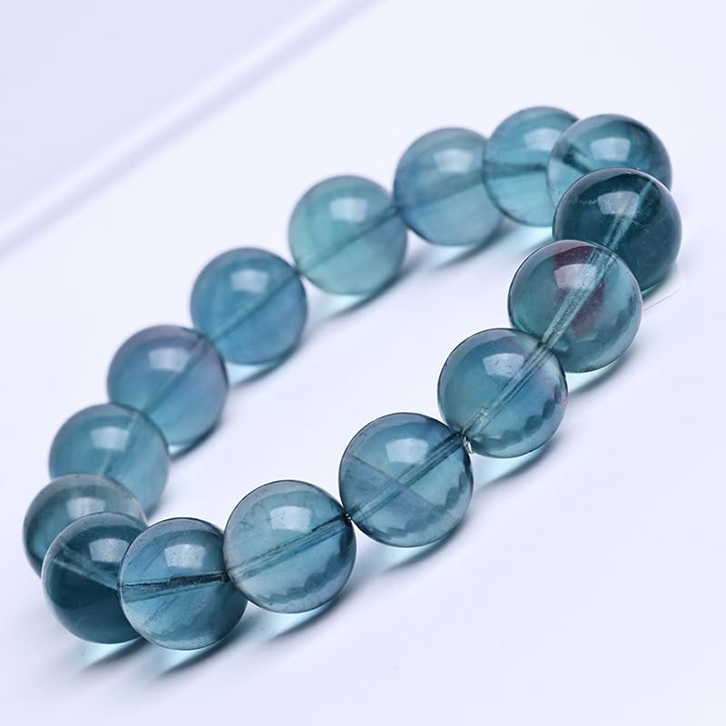 NIBHZ Bracciale a Filo Singolo con Fluorite Blu-Verde. Cristallo Bicolore | Bracciale con perline rotonde di agata per donna e uomo Bracciale elasticizzato con perline di pietre preziose lucide