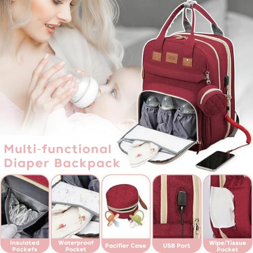 2026 Baby Diaper Bag Backpack Includes Changing Table and Mosquito Net,Large Capacity,Waterproof,Heated Bottle Pockets,USB Charging Port,Baby Nappy Changing Gifts for Moms Dads - Image 6