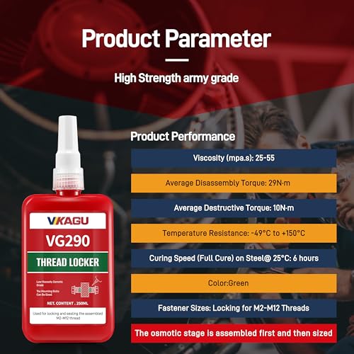 Image of VG290 Green Penetrating Thread Locker and Fixative- 8.45Oz /250 Ml-Seals and Locks Pre-Assembled Fasteners, Bearings - Prevents Loosening and Resists Corrosion -Penetrates Gaps as Small as 0.05 mm