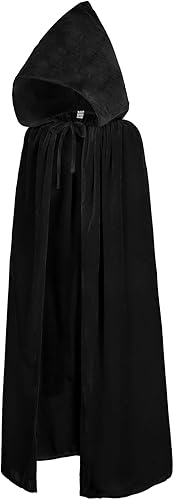 Miniatura 6 de Disfraz de la parca para niños, capa negra con capucha para cosplay con máscara de calavera, capa de terciopelo para niñas y niños, disfraces de