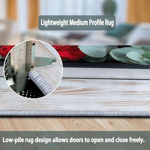 Tapis lavable en machine motifs feuilles d'eucalyptus rustique