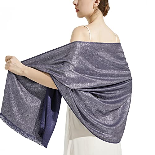 Ciormis Sparkly Metallic Shawls and Wraps Pashmina for Women Evening Dresses Formal Party Women Dressy D#. Navy Blue & Silver