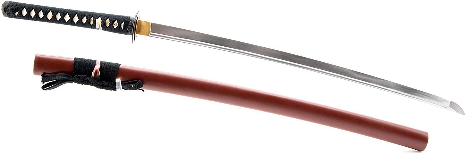 Handmade Sword - Fully Practial Japanese Samurai Katana Sword, 1045 Carbon Steel, Hand Forged Heat Tempered, Full Tang, Sharp, Crane Tsuba, Brown Scabbard