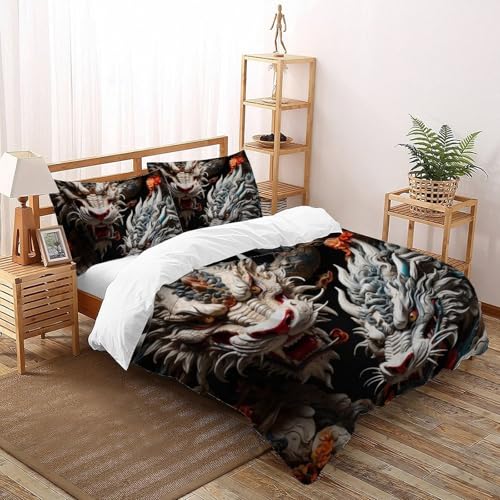 Housse de couette dragon gris anti-plis en microfibre douce 3D - 2