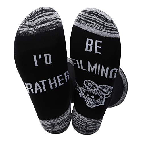JXGZSO I'd Rather Be Filming Movie Camera Socks Gift for Director Videographer Writer (Black-filming)