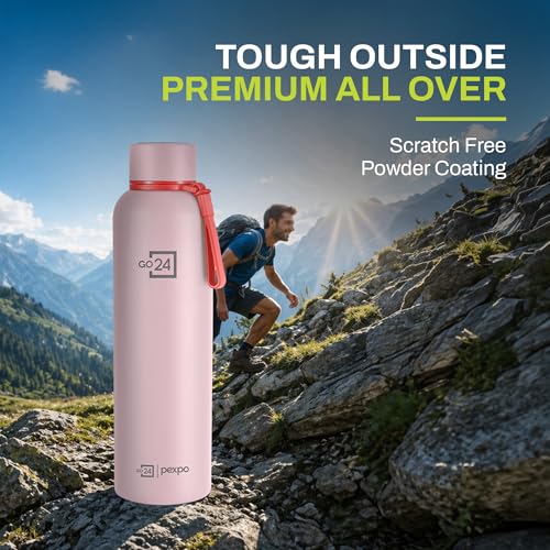 Image of Water Bottle 1 LTR Stainless Steel | Hot and Cold Flask | ISI Certified Steel Bottle | Three Layer Insulation | Leakproof | for Home, Office | 2-Year Warranty |Bravo 1000| Baby Pink