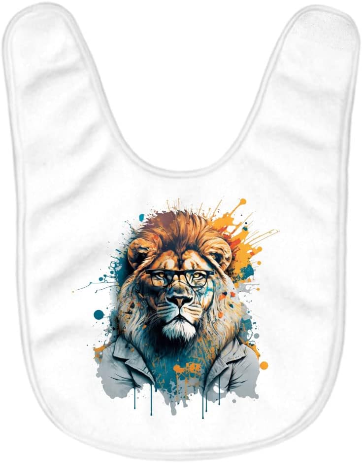 Lion With Glasses Baby Bibs - Cartoon Baby Feeding Bibs - Graphic Bibs for Eating