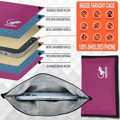 Image of GECKO TRAVEL TECH Pink Nylon Faraday Bag - Signal Blocker for Cell Phone, Car Key FOB, Data Privacy (PINK - NYLON)