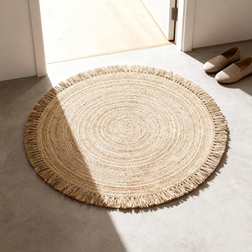 Tapete Redondo de Yute Hecho a Mano 3' Natural Boho miniatura 1