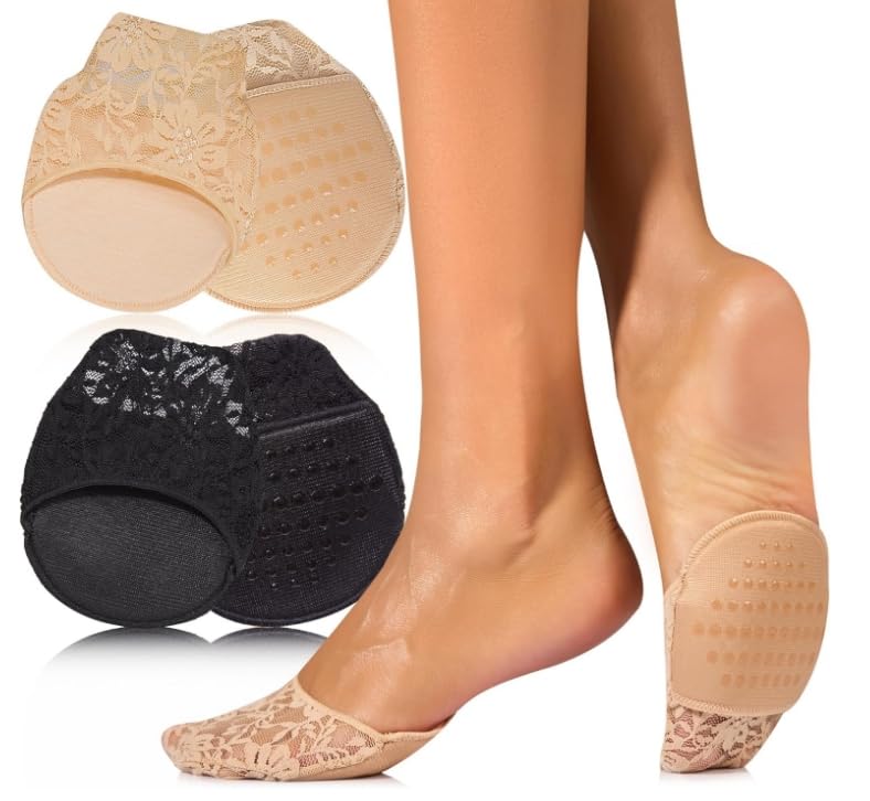 6 pares de calcetines acolchados, antideslizantes y transpirables, calcetines invisibles para tacones altos, cómodos calcetines y plantillas para zapatos (color piel y negro)